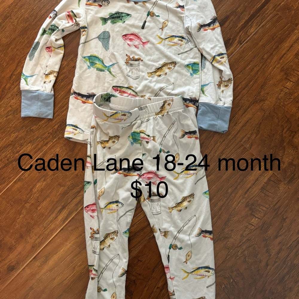 Caden Lane Cream and Blue Pajama Sets with fish